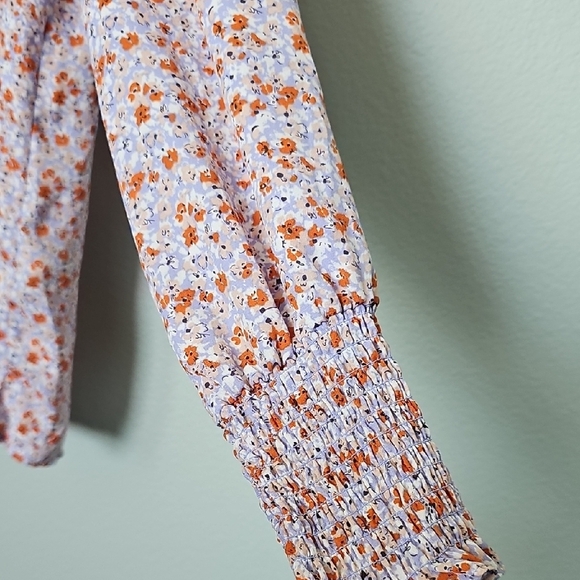 Cupcakes & Cashmere Lavender and Orange Ditzy Floral Long Sleeve Blouse Large - Picture 5 of 9